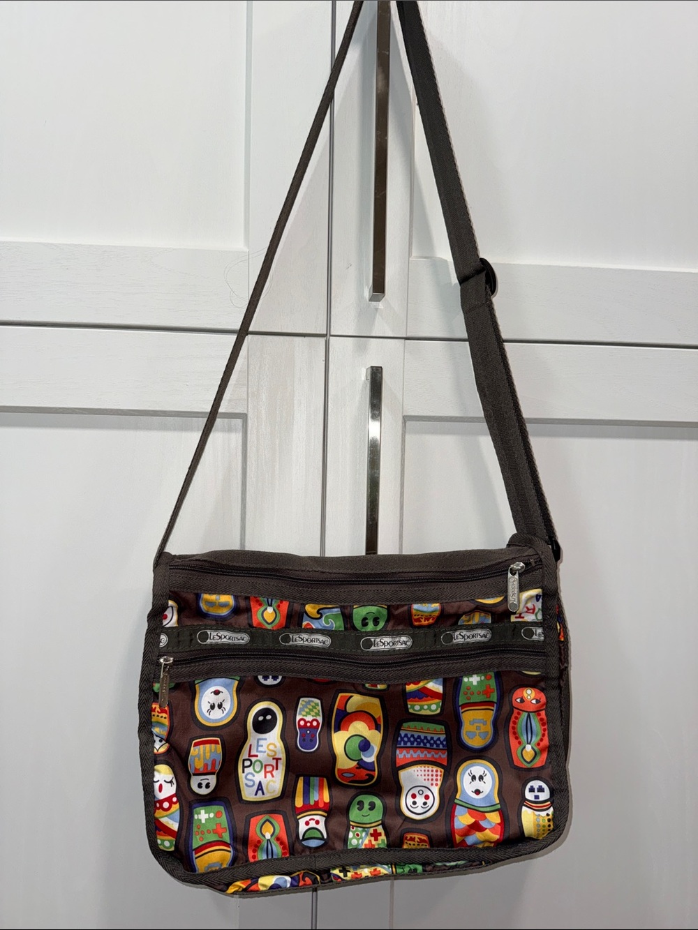 Le Sport Sac Matryoshka Doll  Brown Patterned Crossbody Shoulder Bag